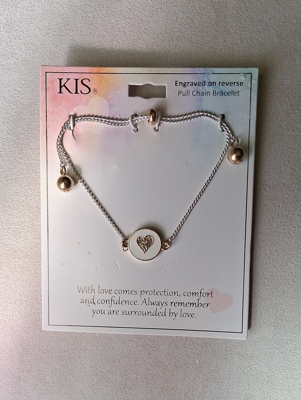 Gold and Silver Heart Pull Chain Bracelet